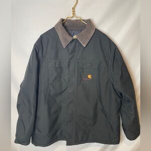 CARHARTT VTG 90s Yukon Quilted Canvas Chore Coat CORDUROY COLLAR Black XL-XXL